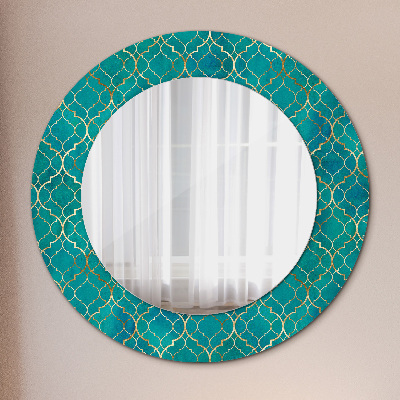 Round mirror printed frame Green and gold composition