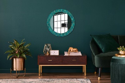 Round mirror printed frame Green and gold composition