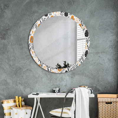 Round mirror printed frame Papaya pattern