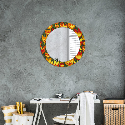 Round mirror printed frame Retro tulips