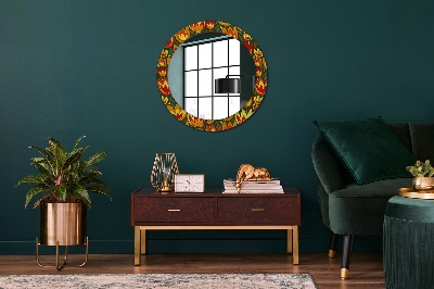 Round mirror printed frame Retro tulips