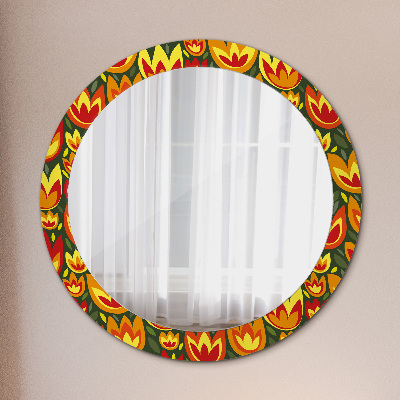 Round mirror printed frame Retro tulips