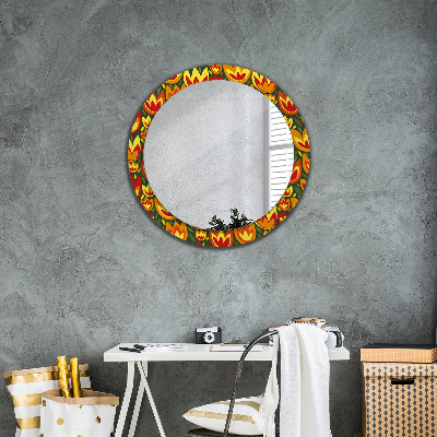 Round mirror printed frame Retro tulips