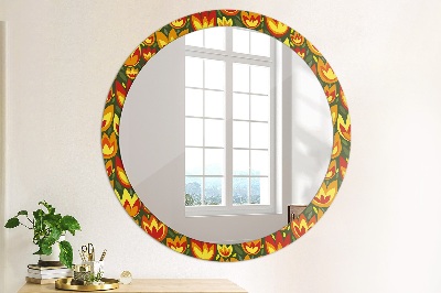 Round mirror printed frame Retro tulips