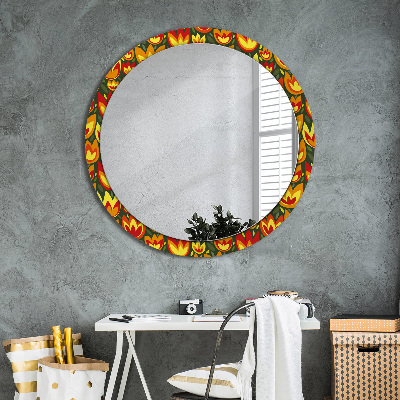 Round mirror printed frame Retro tulips