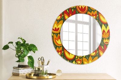 Round mirror printed frame Retro tulips