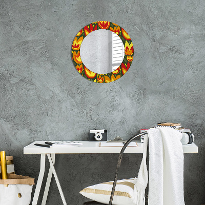 Round mirror printed frame Retro tulips