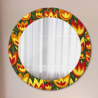 Round mirror printed frame Retro tulips