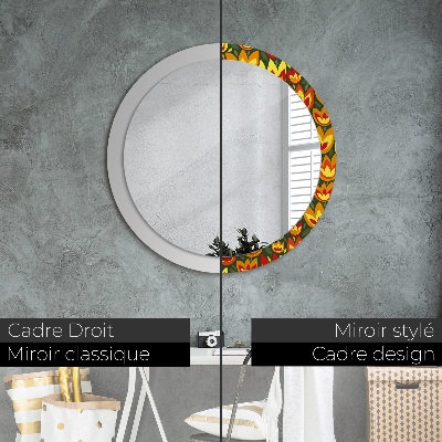 Round mirror printed frame Retro tulips