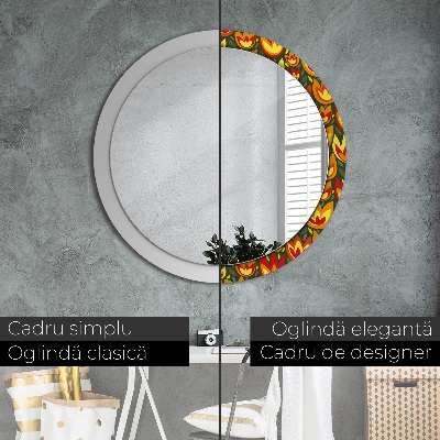 Round mirror printed frame Retro tulips