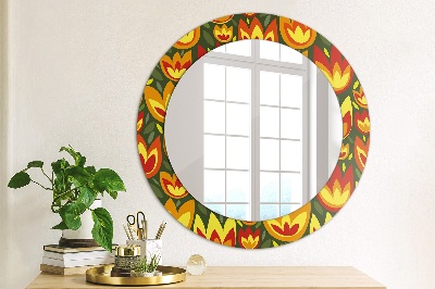 Round mirror printed frame Retro tulips