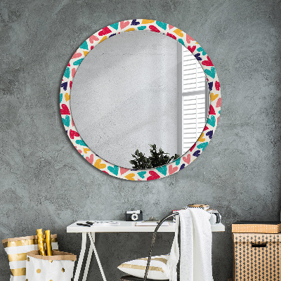 Round mirror printed frame Colorful hearts