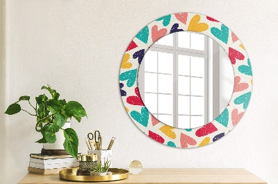 Round mirror printed frame Colorful hearts