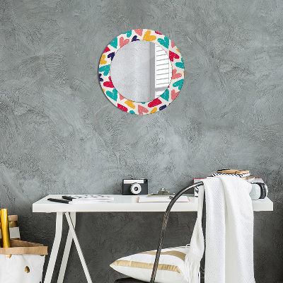 Round mirror printed frame Colorful hearts