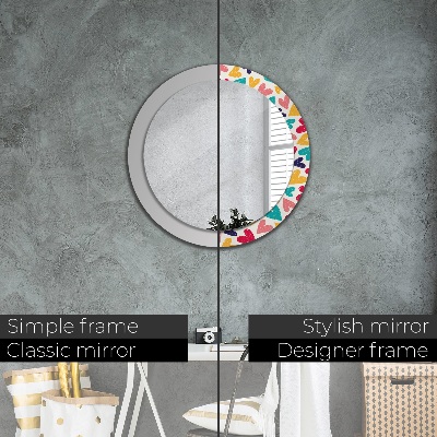 Round mirror printed frame Colorful hearts