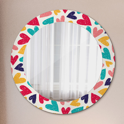 Round mirror printed frame Colorful hearts