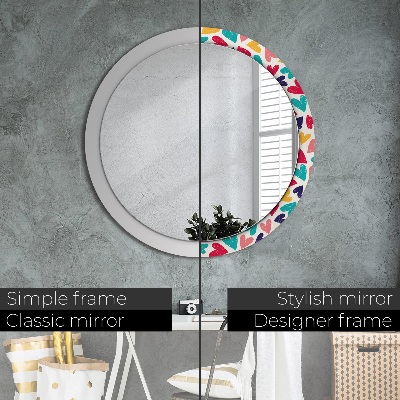 Round mirror printed frame Colorful hearts