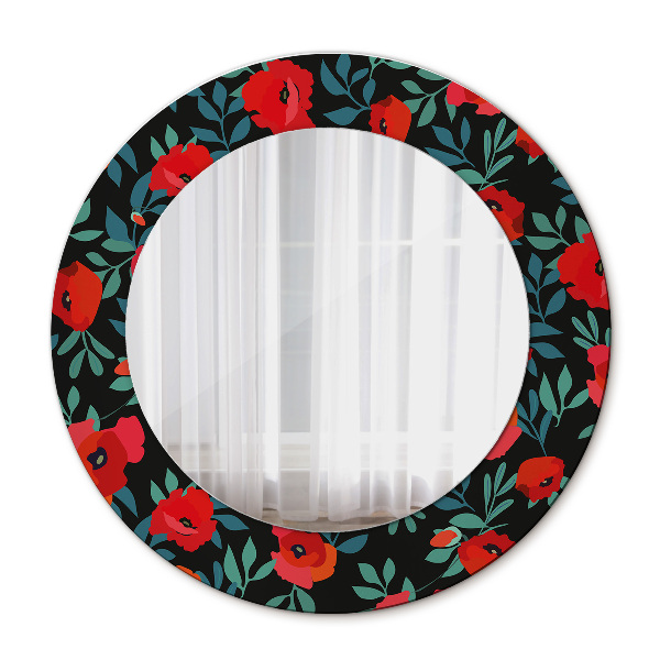 Round mirror decor Red poppy