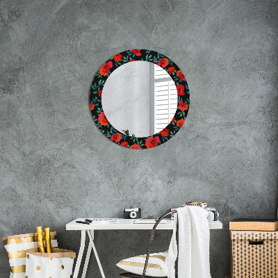 Round mirror decor Red poppy