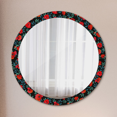 Round mirror decor Red poppy