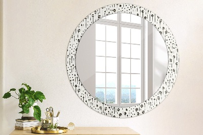 Round decorative wall mirror Floral drawing