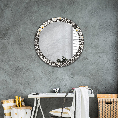 Round decorative wall mirror Ivory daisies