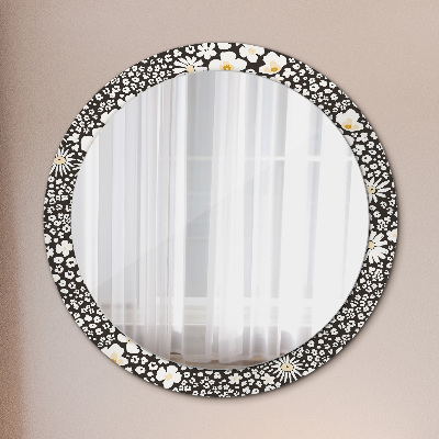 Round decorative wall mirror Ivory daisies