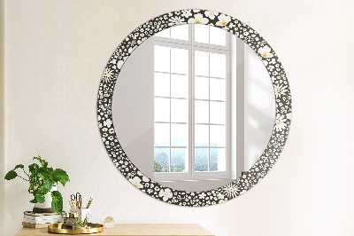 Round decorative wall mirror Ivory daisies