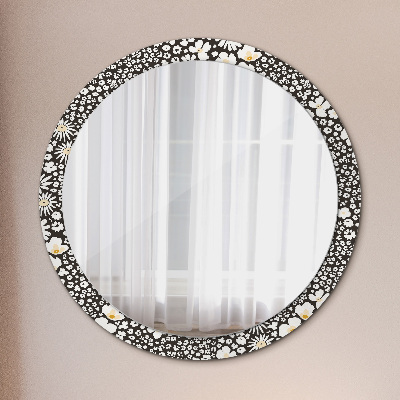 Round decorative wall mirror Ivory daisies