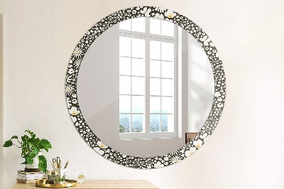 Round decorative wall mirror Ivory daisies