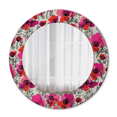 Round decorative wall mirror Rosy poppies