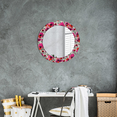 Round decorative wall mirror Rosy poppies