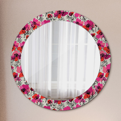 Round decorative wall mirror Rosy poppies