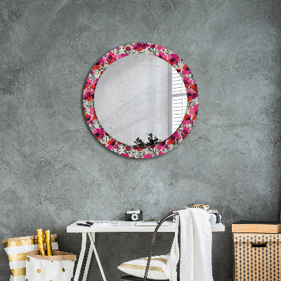 Round decorative wall mirror Rosy poppies