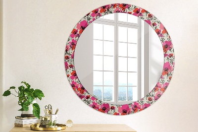 Round decorative wall mirror Rosy poppies