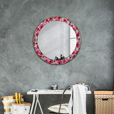 Round decorative wall mirror Rosy poppies