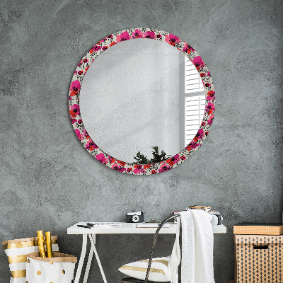 Round decorative wall mirror Rosy poppies