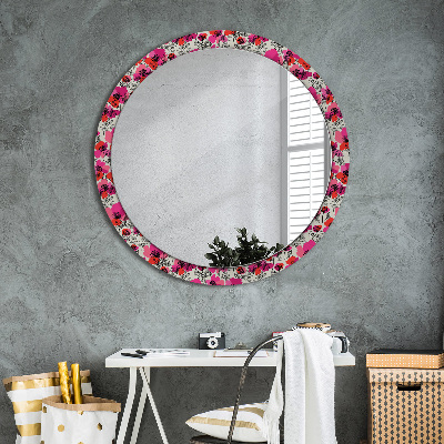 Round decorative wall mirror Rosy poppies