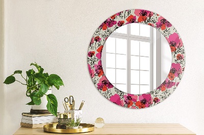 Round decorative wall mirror Rosy poppies