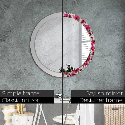 Round decorative wall mirror Rosy poppies