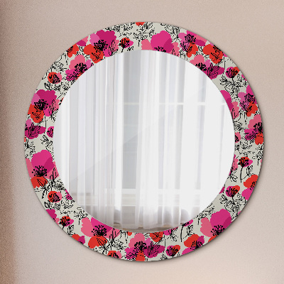 Round decorative wall mirror Rosy poppies