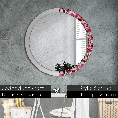 Round decorative wall mirror Rosy poppies