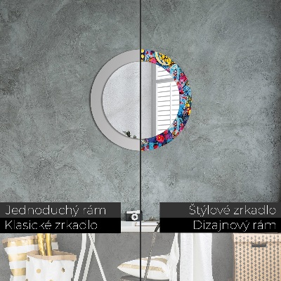 Round decorative wall mirror Colorful doodles