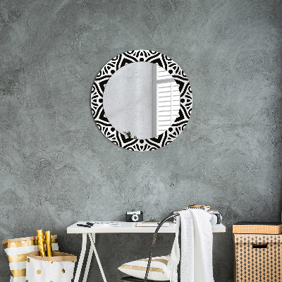Round decorative wall mirror Black geometric ornament