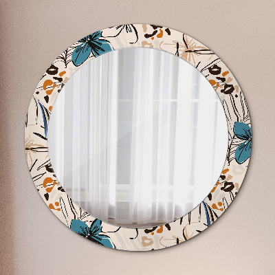 Round decorative wall mirror Flowers with jungle pattern