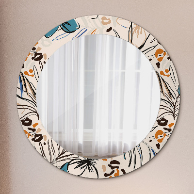 Round decorative wall mirror Flowers with jungle pattern