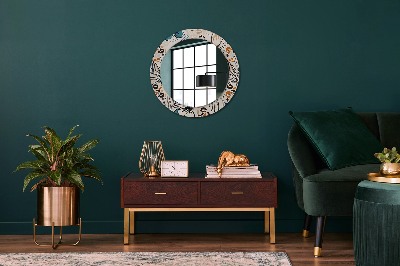 Round decorative wall mirror Flowers with jungle pattern