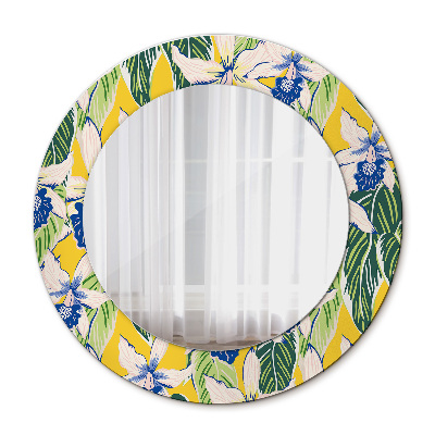 Round mirror decor Blue and yellow orchids