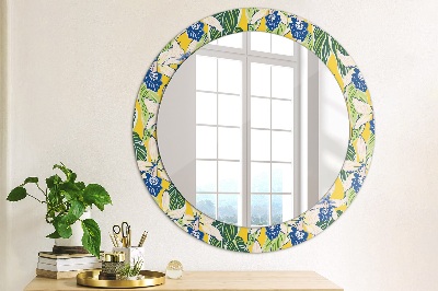 Round mirror decor Blue and yellow orchids