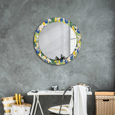 Round mirror decor Blue and yellow orchids